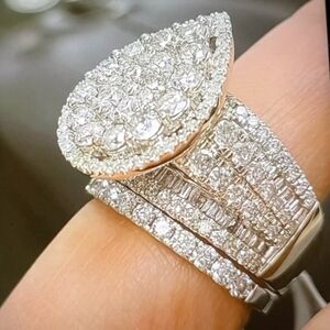 Diamond Cluster Wedding Ring With 2 Diamond bands